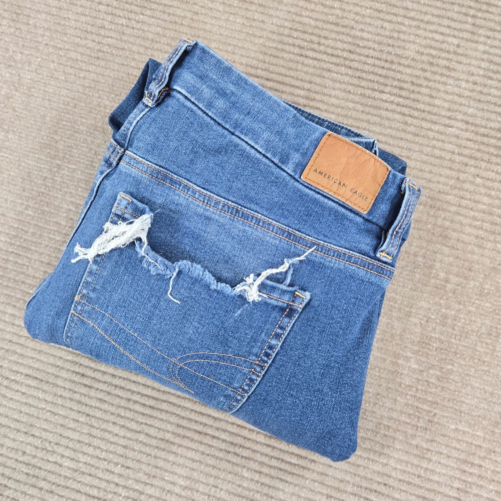 American Eagle Womens 10 Blue Distressed Curvy Hi-Rise The Dream Jean Jegging